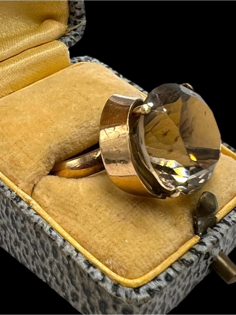 Antique Deco Gold Rose 14k Gold Smoky Quartz Coctail Ring